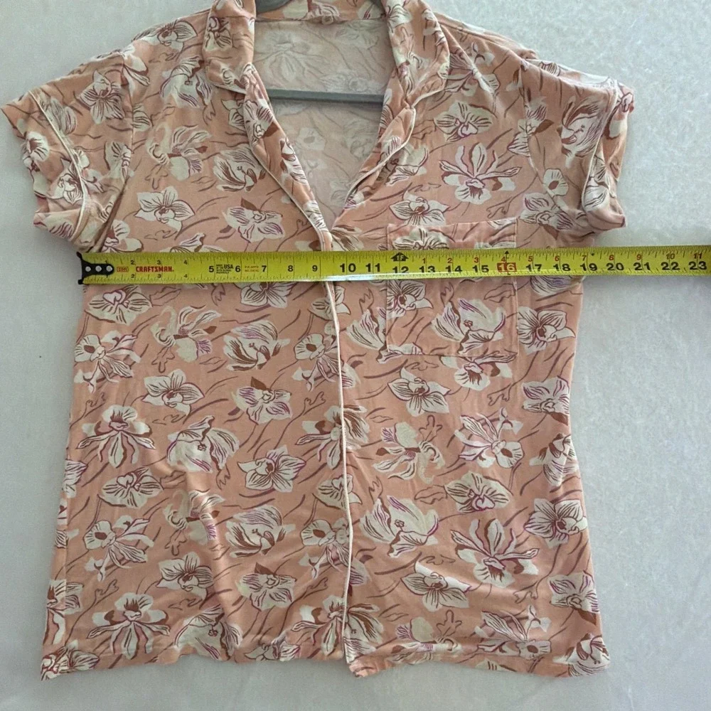 Eberjey Gisele Floral Orchid Pajama Set Peach Modal Short Sleeve Crop Pants M
